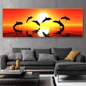 5D DIY Diamond Mosaic Full RhinestonesSea Sunset Dolphin Animal Coconut Tree Landscape Diamond Painting Large Embroidery H571