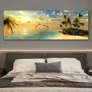 5D DIY Diamond Mosaic Full RhinestonesSea Sunset Dolphin Animal Coconut Tree Landscape Diamond Painting Large Embroidery H571