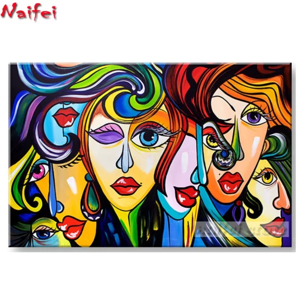 Abstract Big Eyes Colorful Girl DIY 5D Diamond Painting Full Round Mosaic Diamond Embroidery Picture Rhinestone Home Decor Gift