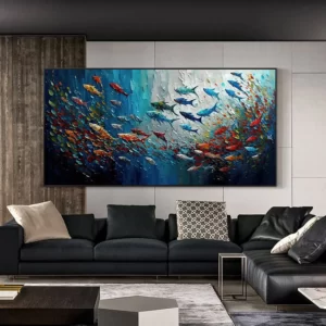 Abstract Blue Sea Fish Canvas Painting Nordic Art Graffiti Large Size Posters Print Modern Living Room Home Decoration Picture