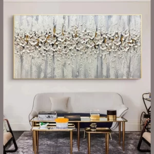 Abstract Oil Painting Print on Canvas Painting White Flower Posters and PrintsModern Floral Wall Art for Living Room Decor