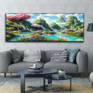 Flowers Grand Waterfall Green Natural Landscape 5D DIY Diamond Painting Large Full Drill Diamond Mosaic Embroidery Gift A630