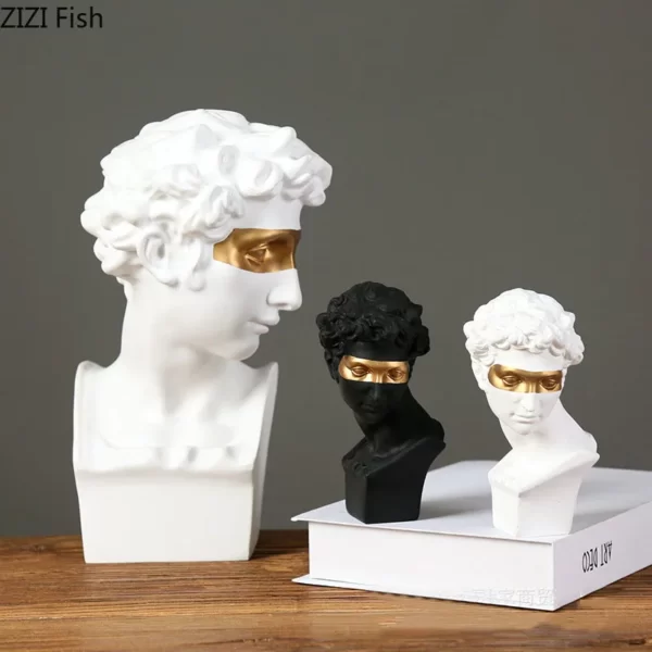 Gold Plated Mask David Statue Artwork Character Resin Sculpture Desk Ornaments Portrait Figures Statue Living Room Decoration - Image 4