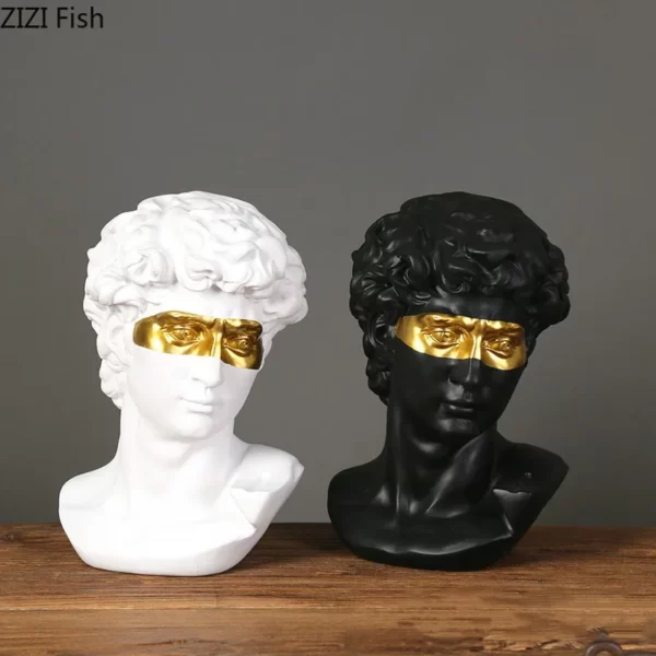 Gold Plated Mask David Statue Artwork Character Resin Sculpture Desk Ornaments Portrait Figures Statue Living Room Decoration