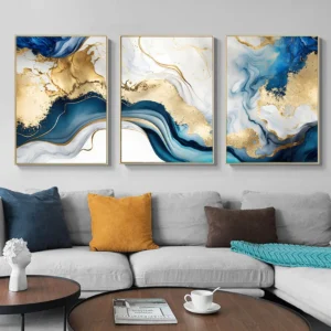 Modern Abstract Gold Blue Marble Wall Art Posters Canvas Painting Prints Pictures Bedroom Living Room Interior Home Decoration