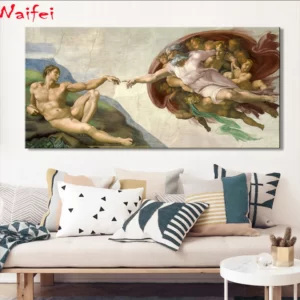 Sistine Chapel Ceiling Fresco of Michelangelo,Creation of Adam Poster Diamond painting Wall Art Picture for Living Room Decor