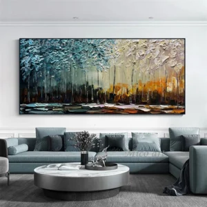 Latest Cheap Landscape Knife Thick Oil Painting Wall Canvas Birch Tree Art Picture Modern Canvas Artwork For Living Room Decor