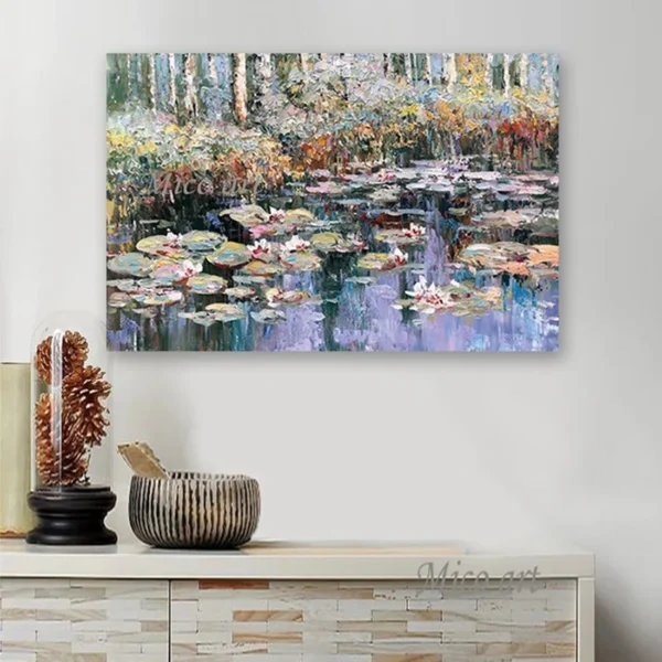 Modern 100% Hand Painted Monet Lotus Flower Oil Painting Reproduction Canvas Wall Art Unframed Paintings Wall Picture Artwork - Image 5