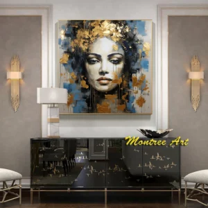 Hand Painted Oil Painting Abstract Portraits Women Oil Painting Modern Gold Wall Art Charm Female Portrait Art Living Room Decor