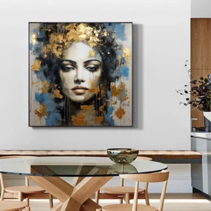 Hand Painted Oil Painting Abstract Portraits Women Oil Painting Modern Gold Wall Art Charm Female Portrait Art Living Room Decor