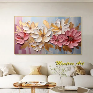 Hand Painted Oil Painting Textured Flower Oil Painting Original Abstract Floral Art Custom Painting Gold Wall Decor Living Room