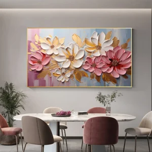 Hand Painted Oil Painting Textured Flower Oil Painting Original Abstract Floral Art Custom Painting Gold Wall Decor Living Room